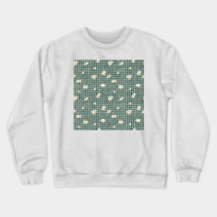 Chamomile Blooms on Green Pine Gingham Textured Stripes Crewneck Sweatshirt